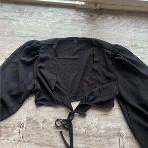 SHEIN Black Puff Sleeve Tie-Front Top